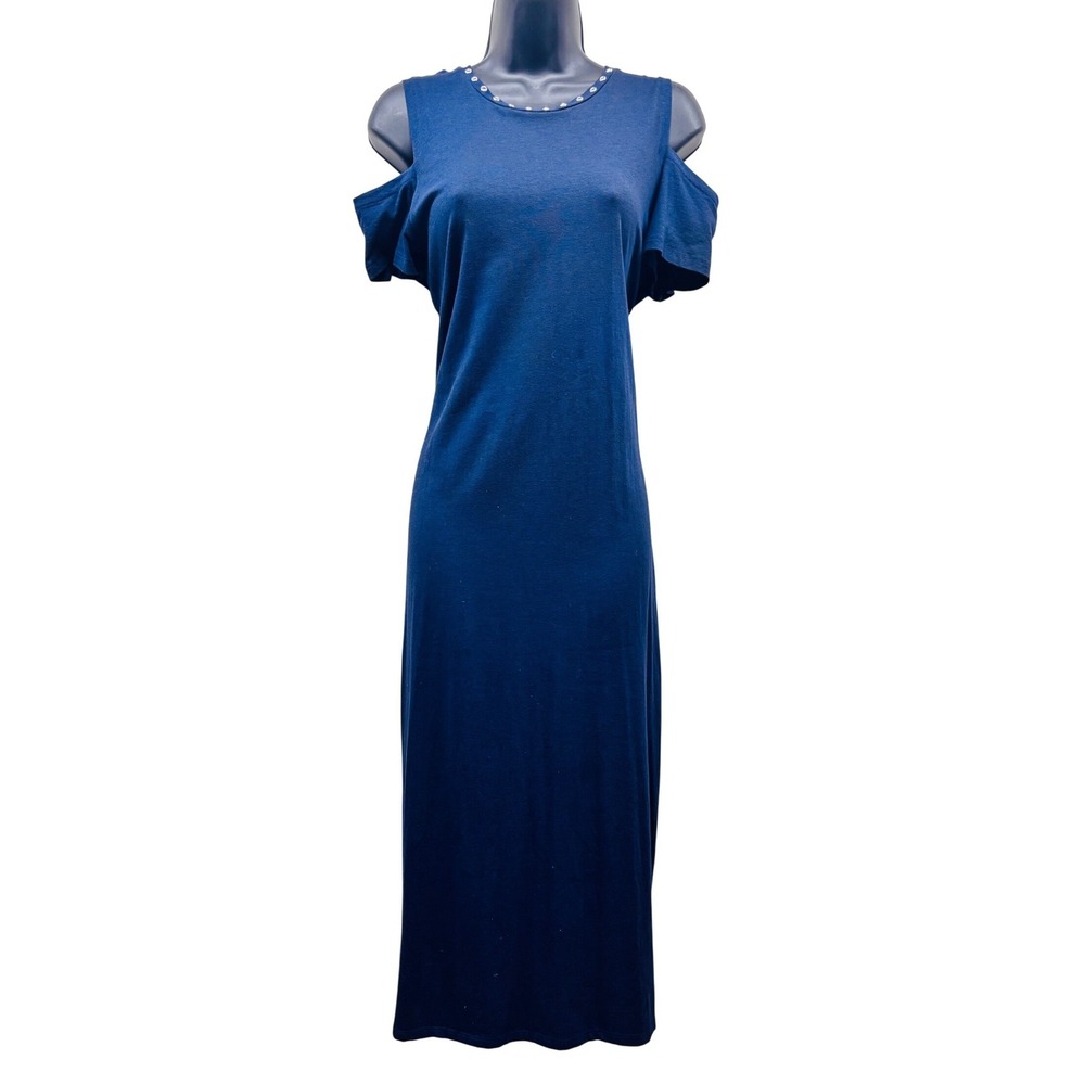 Michael Kors Womens Navy Blue Cold Shoulder Grommet‎ Organic Cotton Maxi Dress M